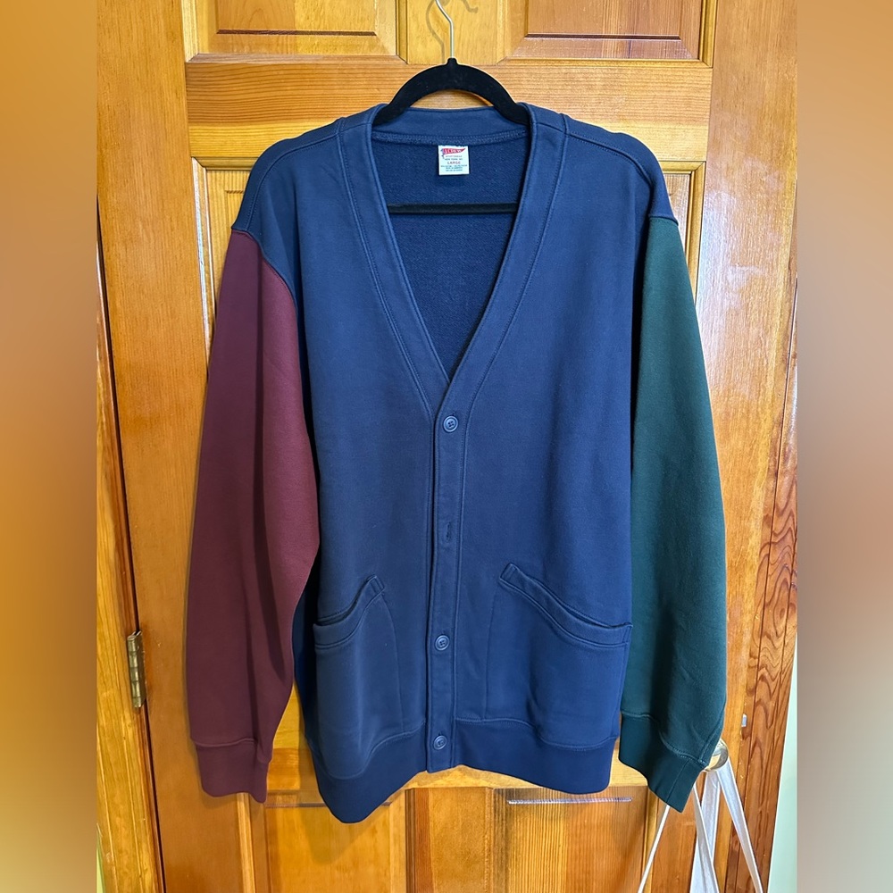 JCrew Heritage 14 oz. fleece cardigan sweatshirt in colorblock like new